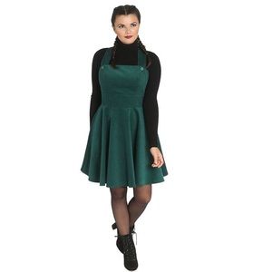 Hell Bunny Pinafore Corduroy Overall Green Dress